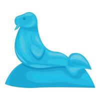 Blue ice sculpture of a seal resting on a block of ice vector
