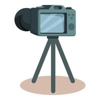 Professional digital camera on tripod taking picture vector