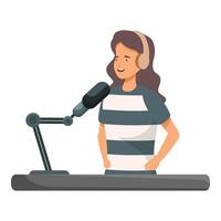Radio host speaking in microphone recording podcast vector