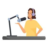 Radio host speaking on microphone recording podcast vector