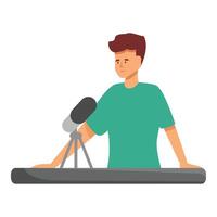 Radio host speaking into microphone recording podcast in studio vector