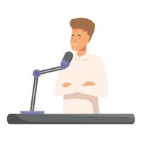 Radio host speaking into microphone with crossed arms vector
