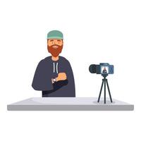 Content creator recording blog using camera on tripod vector