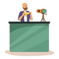 Blogger showing product packaging while recording blog vector