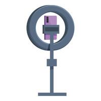 Smartphone holding on tripod with ring light for recording content vector