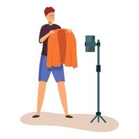 Fashion blogger recording content presenting new clothes vector