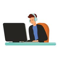 Programmer wearing headphones working from home using computer vector