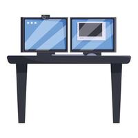 Two computer monitors standing on desk showing streaming platform vector