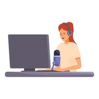 Radio host is recording a podcast in a studio vector