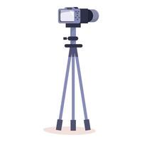 Modern digital camera standing on tripod taking photo or vector