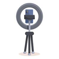 Smartphone on tripod with ring light is broadcasting and recording content vector