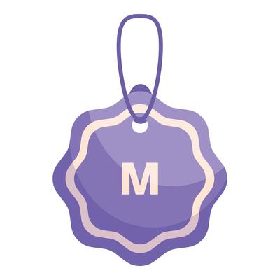 Purple medium size clothing tag hanging with string