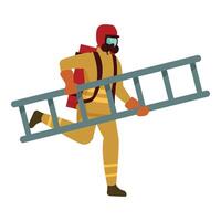 Fireman running and carrying a ladder vector