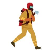 Fireman running with axe and oxygen mask vector