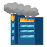 Big city building suffering damage with raging fire burning windows vector