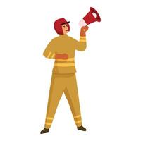 Firefighter is giving instructions using a megaphone vector