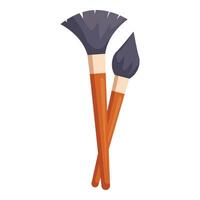 Two paint brushes crossing with orange handles and black bristles vector
