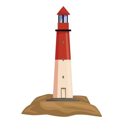 Red and white lighthouse standing on coastline