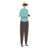 Senior man using virtual reality glasses holding controllers playing vr games vector