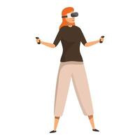 Woman wearing vr headset playing with controllers, exploring virtual reality world vector