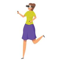 Woman running using virtual reality glasses and controllers vector