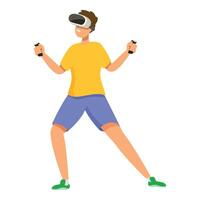 Young man is having fun, playing a virtual reality game, using controllers vector