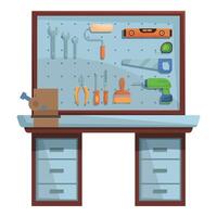Carpentry workshop interior with tool board organizing different tools vector