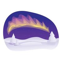 Aurora borealis shining over snowy landscape with fir trees vector