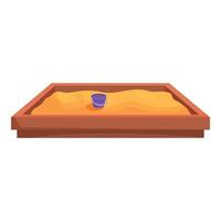 Empty sandbox standing on sand with small bucket for playing on playground vector
