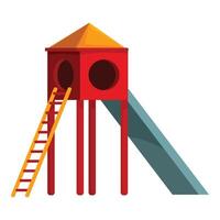 Red and yellow playground structure with slide and ladder vector