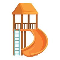 Orange playground slide with wooden ladder and roof vector