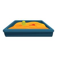 Sandbox with bucket and shovel standing on the sand in cartoon style vector