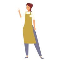 Young female shop assistant wearing apron pointing with index finger vector