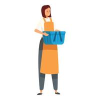 Smiling shop assistant holding empty shopping basket vector