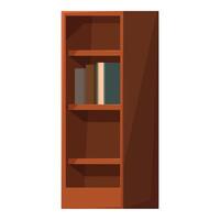 Tall wooden bookcase standing with books on shelf vector