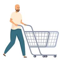 Bearded man walking with empty shopping cart vector