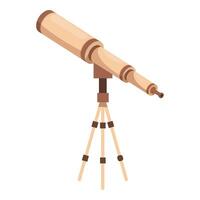 Vintage wooden telescope standing on tripod observing distant objects vector