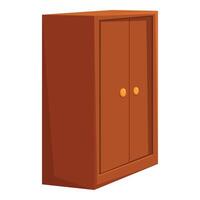 Brown wooden wardrobe standing closed with golden handles vector