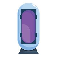 Modern solarium standing vertically with open door showing purple light vector