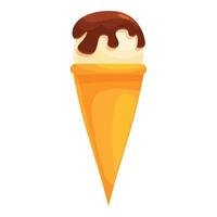 Delicious ice cream cone dripping chocolate in waffle cone vector