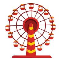 Red ferris wheel rotating at amusement park on summer day vector