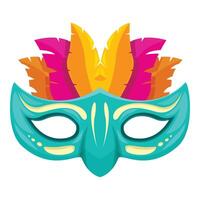Turquoise carnival mask with colorful feathers is smiling vector