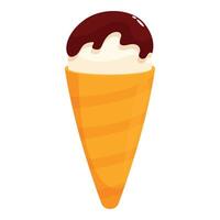 Delicious ice cream cone with chocolate topping on white background vector