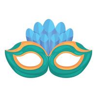 Green carnival mask with blue feathers is smiling and having fun vector