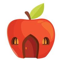 Fairytale red apple house with glowing windows standing on white background vector