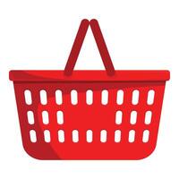 Red empty shopping basket standing on white background vector