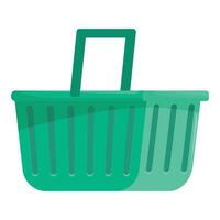 Empty green shopping basket standing up with handle up vector