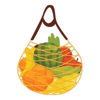 String bag full of fresh fruits and vegetables for healthy eating vector