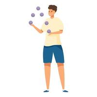 Young man juggling balls, developing coordination and concentration skills vector