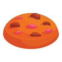 Delicious round cookie with chocolate and pink icing is lying on white background vector
